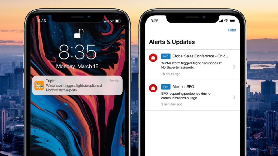 two phone screens with alerts