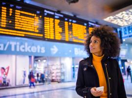 person at train station